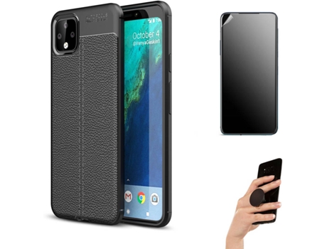 Kit Carcasa Y Protector Google Pixel 4 Xl Ultimatte Rugged Leather Y Popsocket Negro