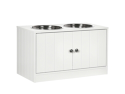 Comedero Para Perros, 2 Cuencos De Acero Inoxidable, Compartimento Con Armario De 44 L De Capacidad, Puertas Magnéticas, Blanco, 60 X 30 X 35,5 Cm