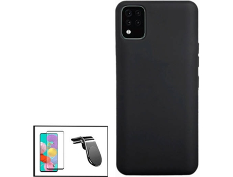 Kit Protector de Cristal Templado 5D Full Cover, Funda Silicona Liquida y Soporte Magnético L Safe Driving Coche LG K42 PHONECARE Negro