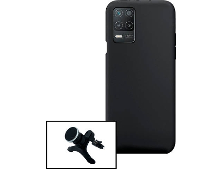 Carcasa + Soporte Magnético Reforzado Realme 8 5G PHONECARE Silicona Líquida Negro