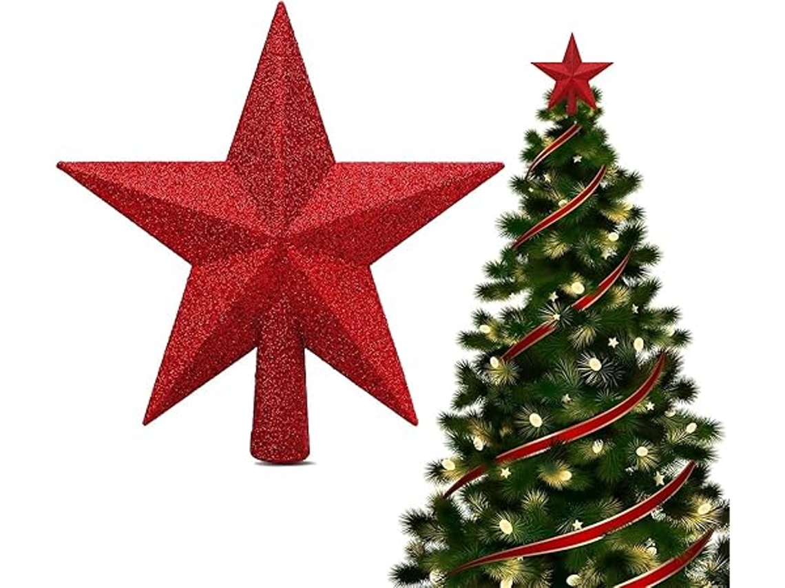 Estrella Brillante Para La Cima Del Árbol De Navidad, 20 Cm, Adorno Navideño Rojo, Ideal Para Decoración, Ergonómico, Para Uso Diario.