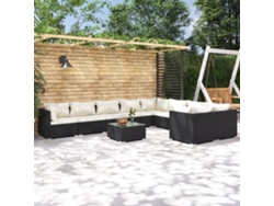 Conjunto de jardín de 10 piezas con cojines en mimbre sintético negro de DKD Home Decor