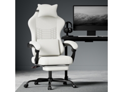 Silla Gaming Con Función De Masaje De Tela, Reposacabezas Y Reposapiés, Color Blanco.