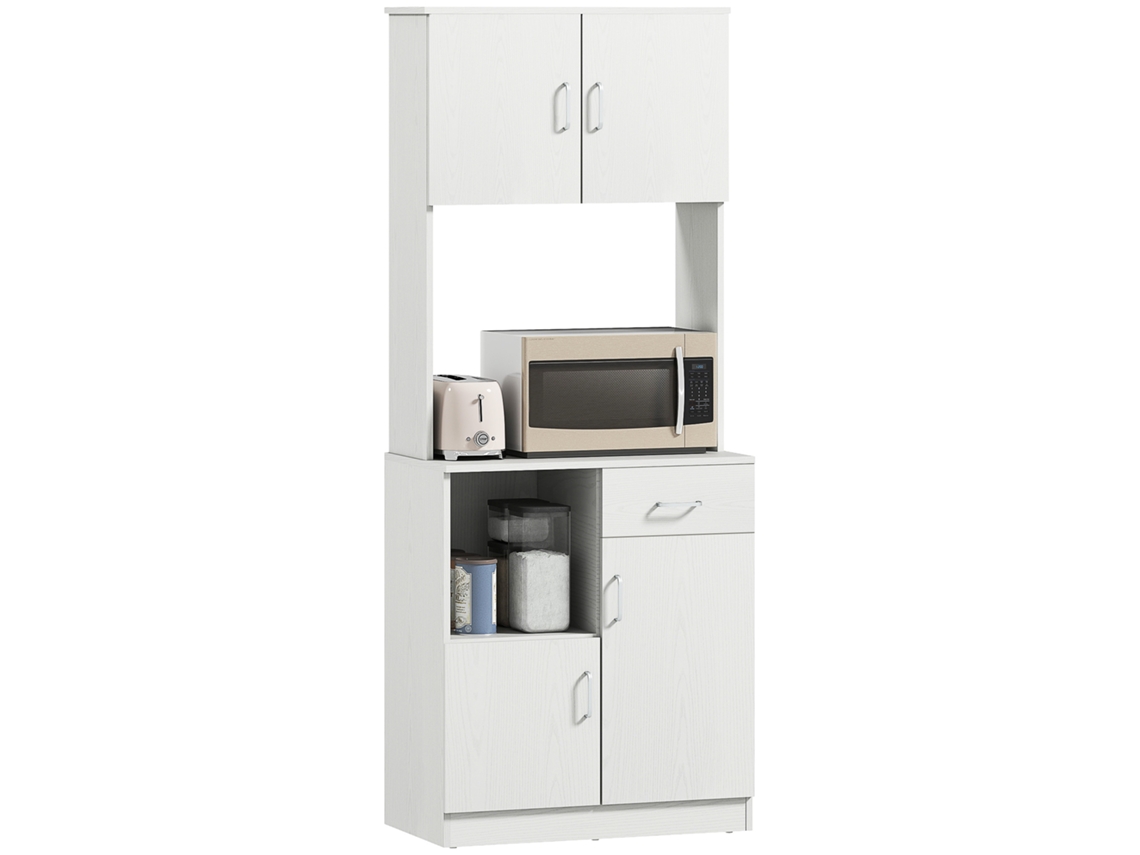 Armario De Cocina Con 1 Cajón Estante Ajustable Y Abierto Estilo Moderno Antivuelco 71x41x178 Cm Blanco