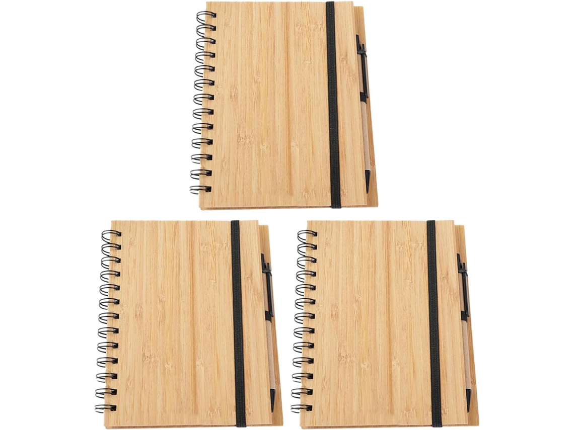 Juego De 3 Cuadernos De Espiral De Bambú Con 70 Páginas Rayadas Horizontalmente.