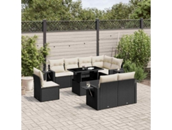 Conjunto de sofá de jardín de 9 piezas con cojines, ratán negro, Dkd Home Decor