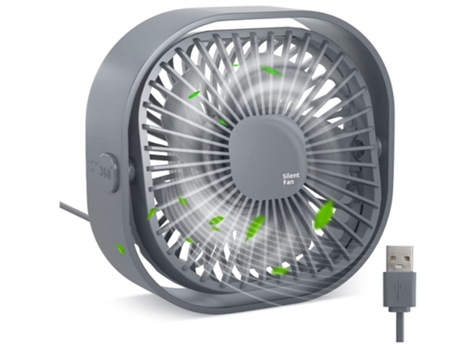 Ventilador de escritorio USB Ventilador pequeño de 3 velocidades Ventilador de escritorio silencioso giratorio 360 de 4 pulgadas Gris BISBISOUS