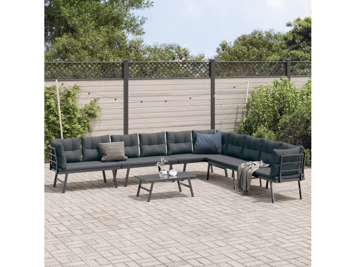Pcs Bancos De Jardin Com Almofadões Aço Revestido A Pó Preto Dkd Home Decor
