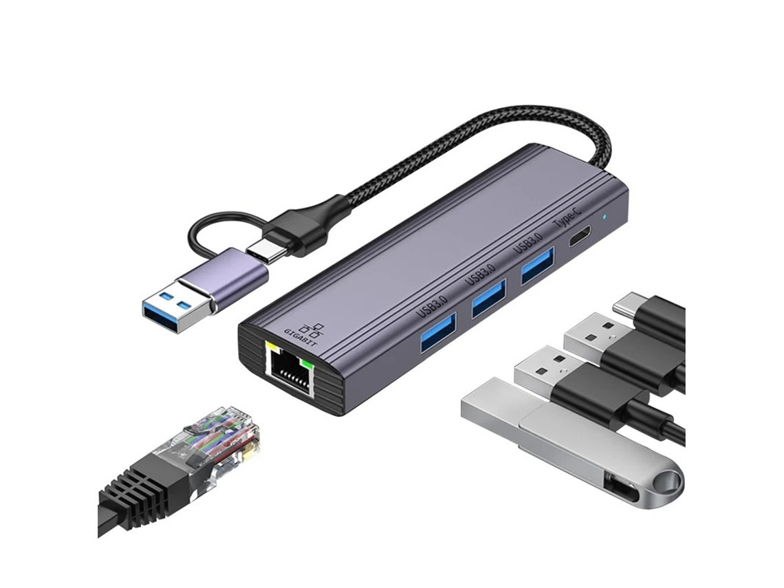 Estación de acoplamiento con adaptador dual USB C Hub 5 en 1 USB C/USB 3.0 con puerto USB Puerto USB C/PD Adaptador Gigabit Ethernet USB C Yizhood
