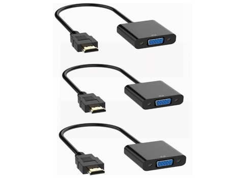 Adaptador HDMI a VGA (3 piezas) 1080P HDMI macho a VGA hembra para computadora escritorio negro BISBISOUS
