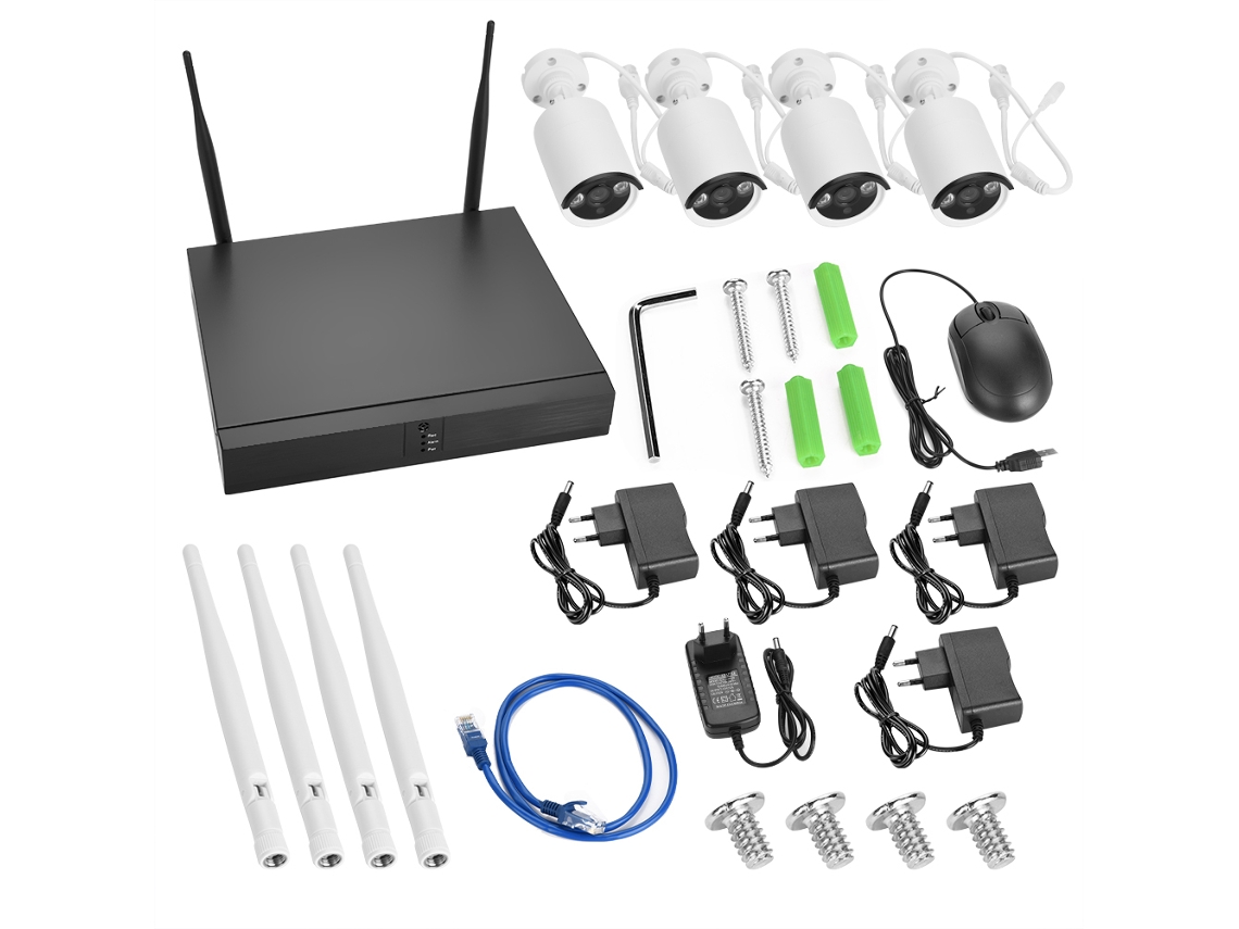 Sistema de seguridad con cámara de visión nocturna infrarroja de 4 canales y 1080p