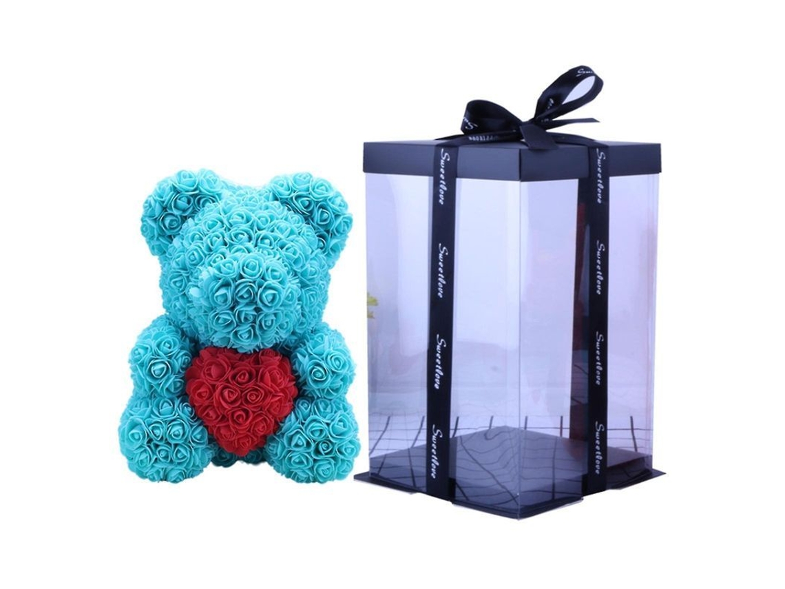 Oso De Rosas Artificiales De 25 Cm En Caja De Regalo Con Luz Decorativa. Regalo Ideal Para El Día De San Valentín.