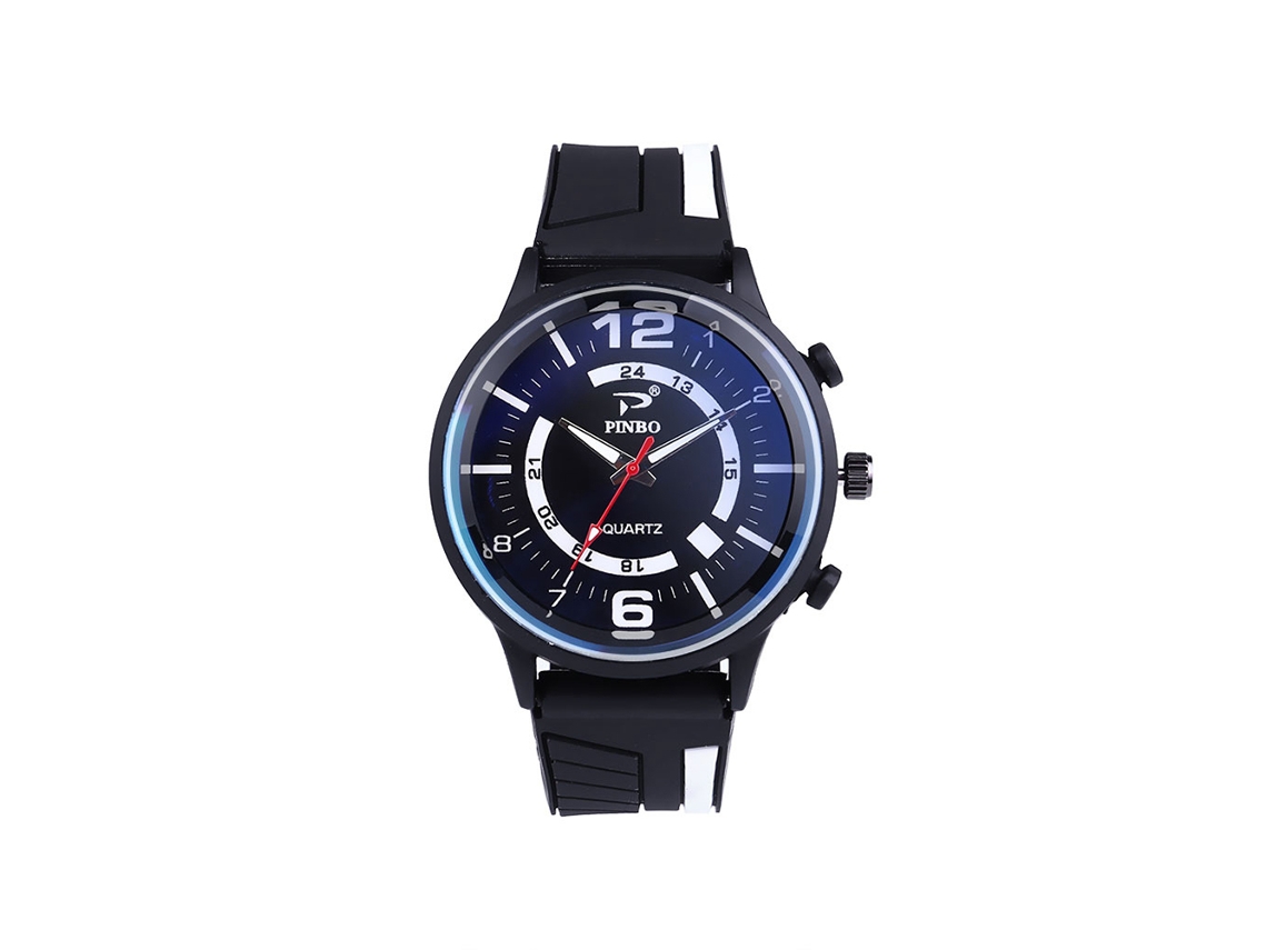 Reloj De Pulsera Deportivo De Cuarzo Para Hombre Con Correa De Silicona Blanca Y Esfera Negra.