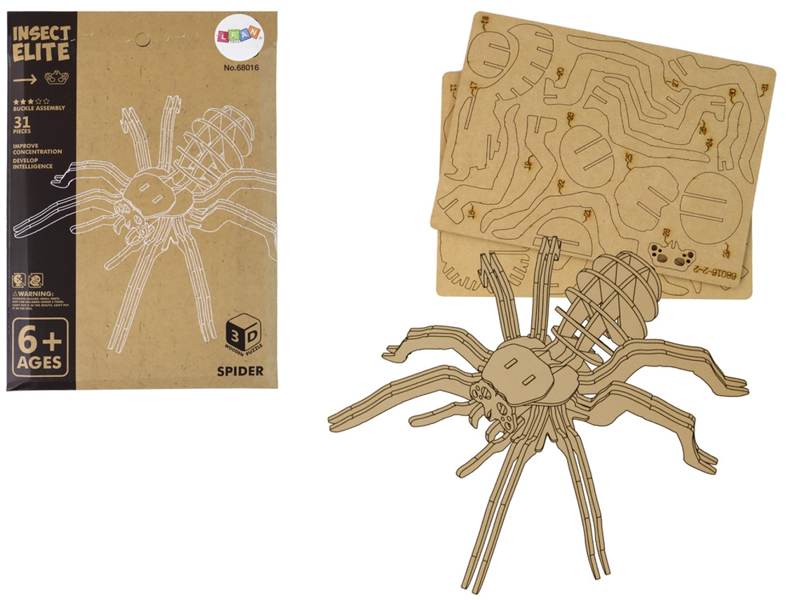 Rompecabezas de araña de madera 3D con 31 elementos educativos combinados B.active
