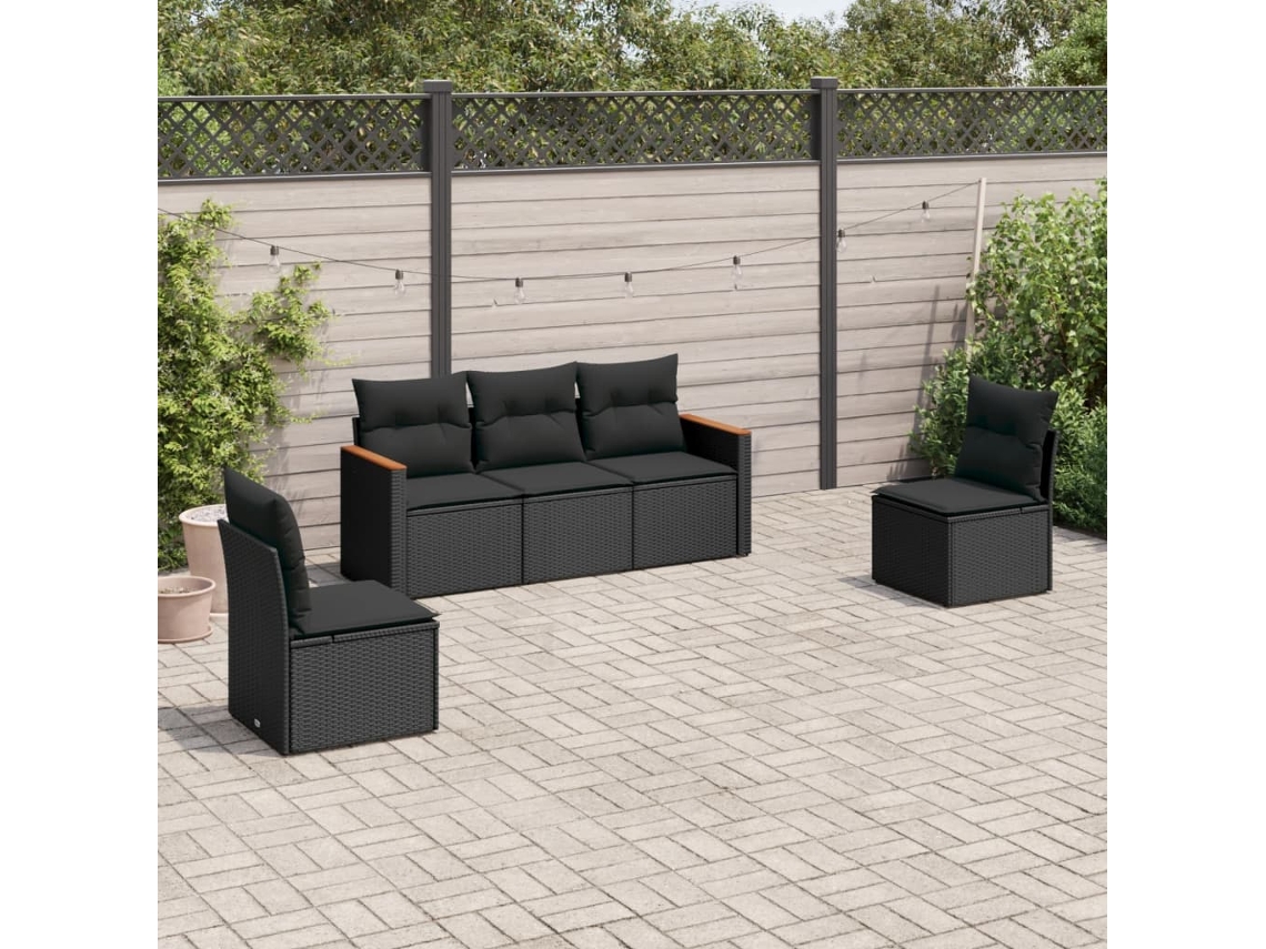 Conjunto de 5 sofás de jardín con cojines de mimbre sintético negro, Dkd Home Decor