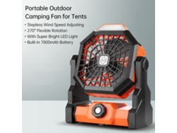 Ventilador portátil para camping con LED, batería de 7800 mAh, funcionamiento silencioso.