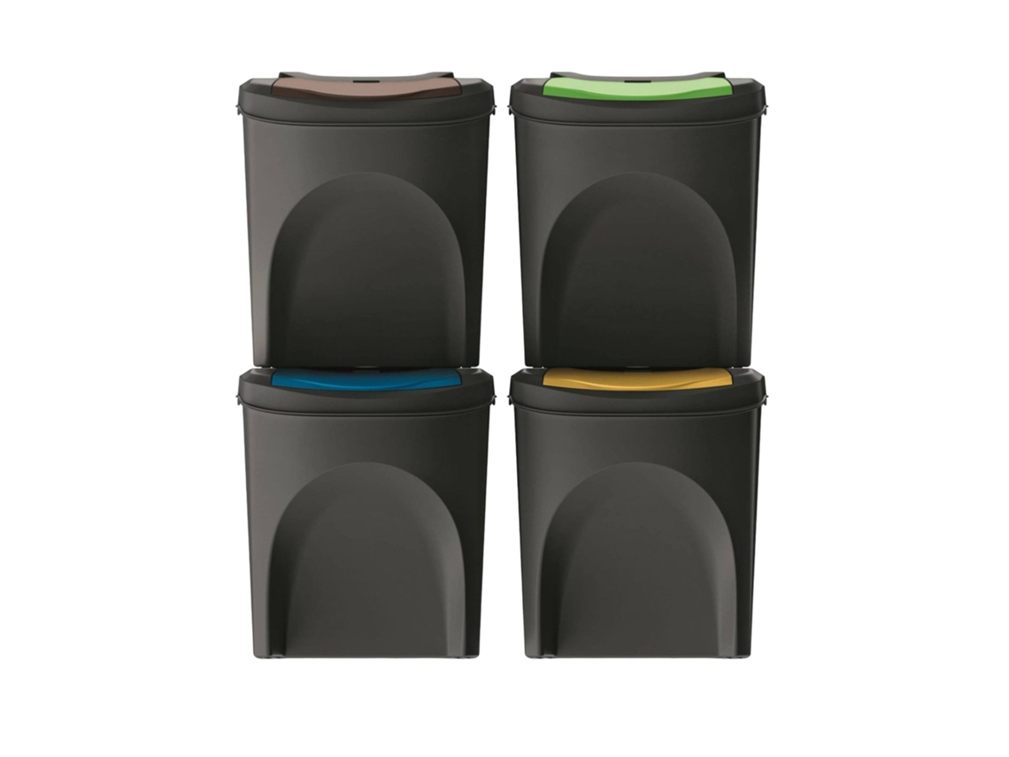Conjunto de 4 Cubos de Basura de Plástico 100% Reciclado Negro 4X25L WELLHOME