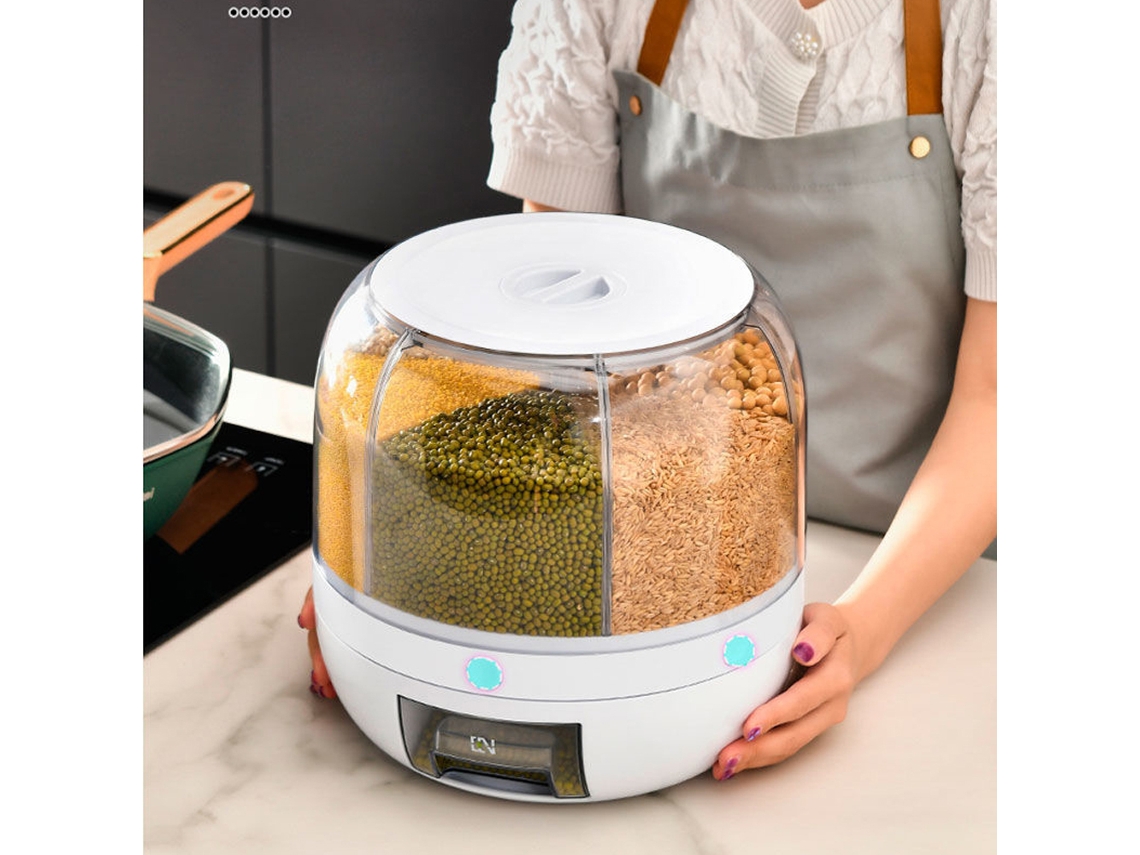 Dispensador De Granos Rotatorio 360° 6 Compartimentos Caja Almacenamiento Alimentos Secos Anti-insectos Organizador Cocina