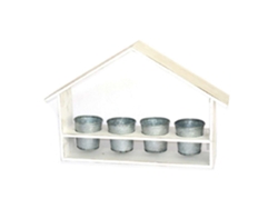 Jardinera Casita En Metal Con 4 Cubos En Zinc, 48x10 X H31cm, Cubos 9x9cm.