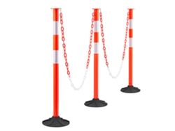 Juego de 3 postes de tráfico Succebuy de 871 mm con base, peso y cadenas, color rojo
