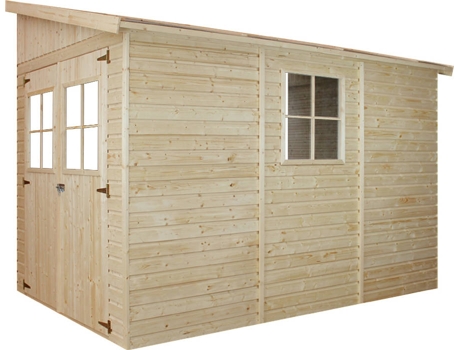 Caseta de Jardín de Madera TIMBELA M339 + M339G con Ventanas y Sin Pared Lateral (6 M² - 243 x 318 x 216 cm)