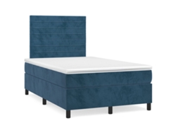 Cama Box Spring Con Colchón Terciopelo Azul Oscuro 120x190 Cm