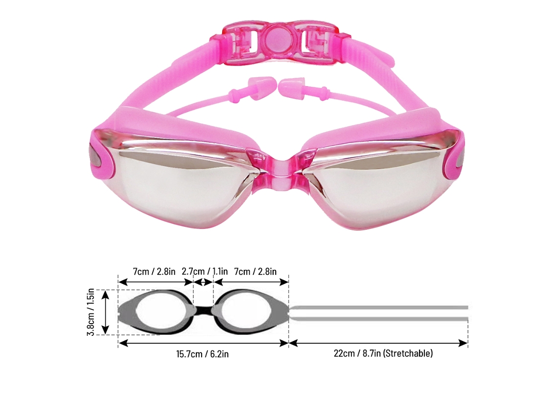 Gafas De Natación Con Tapones Antivaho, A Prueba De Fugas, Cómodas, Con Protección Uv Galvanizada Para Adultos, Mujeres, Hombres Y Jóvenes - Rosa