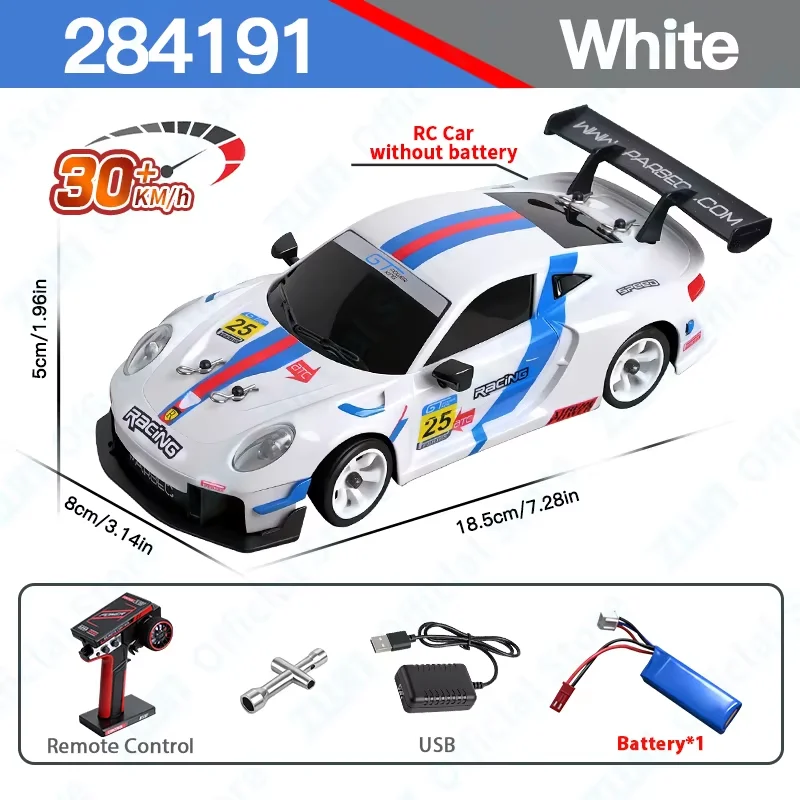 Coche Teledirigido (blanco) De 2,4 Ghz Con Luces Led, Tracción A Las Cuatro Ruedas, Giroscopio, Coche De Derrapes, Juguete Para Niños.