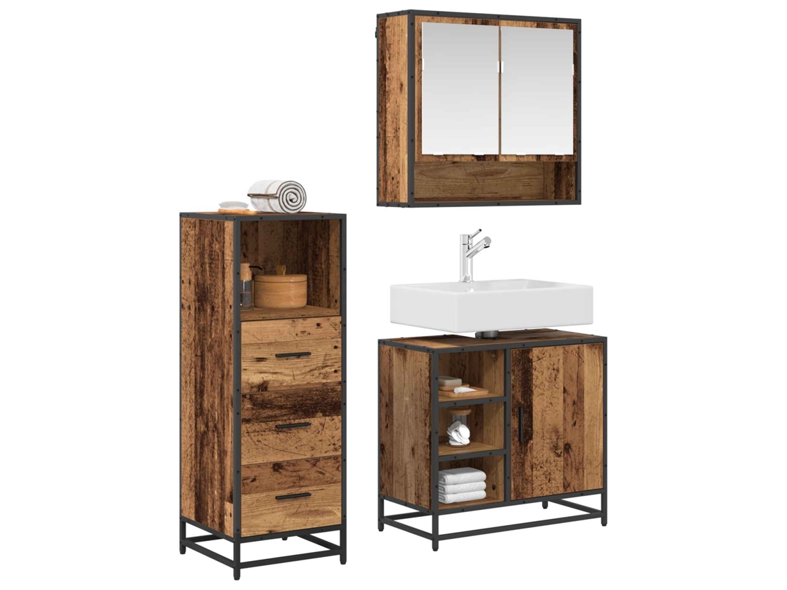 Conjunto de muebles de baño con puerta, 3 piezas, madera antigua, MAISON EXCLUSIVE