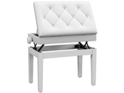 Banco De Piano Ajustable De 48-58 Cm Con Patas De Almacenamiento, Madera Blanca.