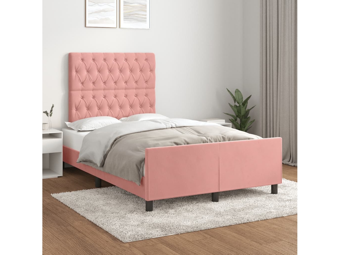 Cama De Matrimonio | Cama Para Adultos | Estructura De Cama Sin Colchón Terciopelo Rosa 120x190 Cm