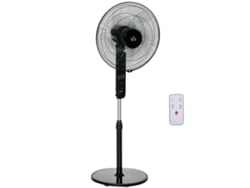 Ventilador de pedestal con mando a distancia, altura regulable, 3 velocidades, Ø44,5 x 110-124 cm, negro.
