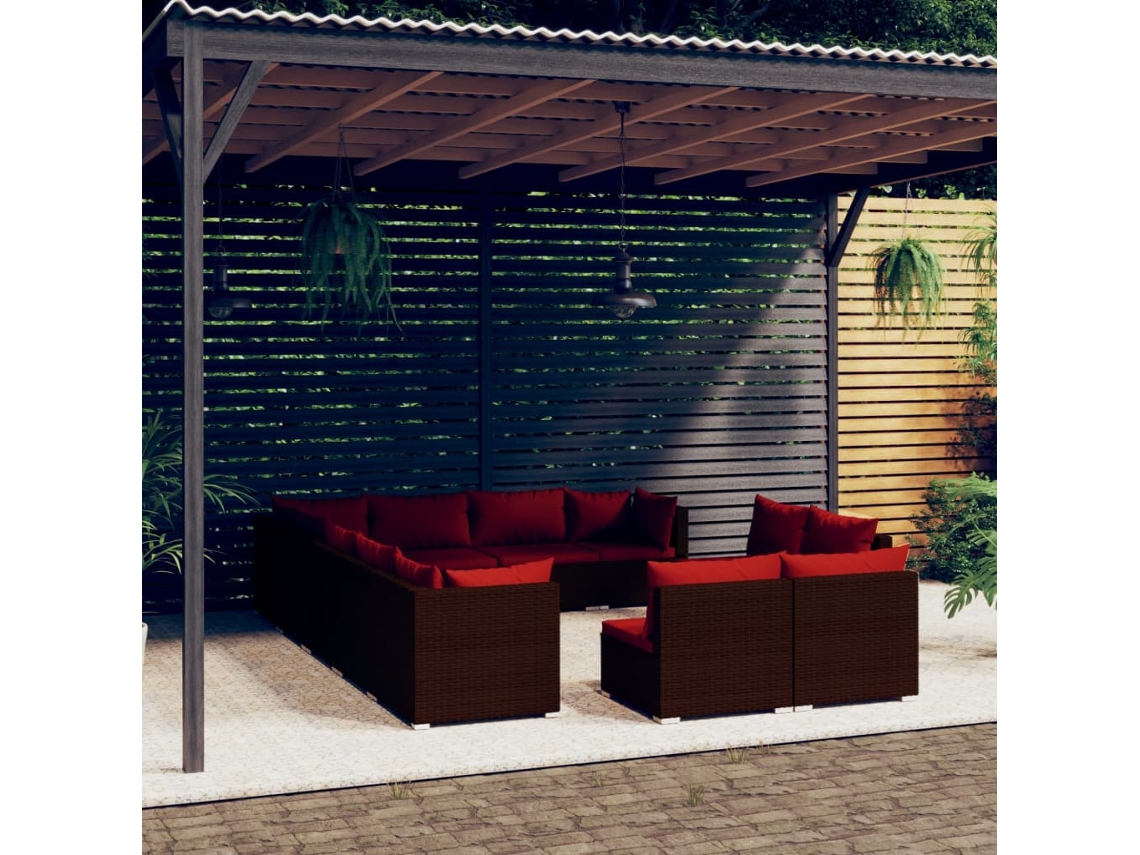Conjunto de jardín de 12 piezas con cojines de mimbre marrón de DKD Home Decor