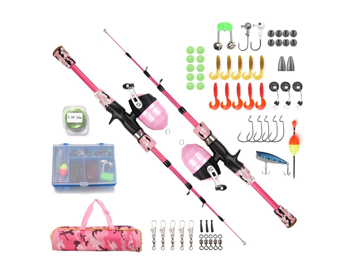 Kit De Caña Y Carrete Para Niños, Caña Telescópica 1.5m Con Carrete Spincast, Anzuelos, Lures Y Bolsa De Transporte