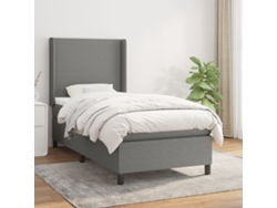 Cama Box Spring Con Colchón Tela Gris Oscuro 90x200 Cm