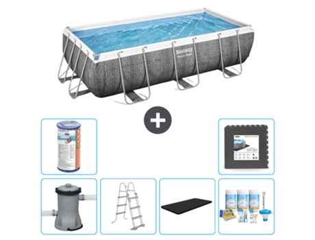 Piscina BESTWAY Rectangular Power Steel - Estampado Ratán - 404 x 201 x 100 - Incluida Bomba - Escalera Accesorios CB23