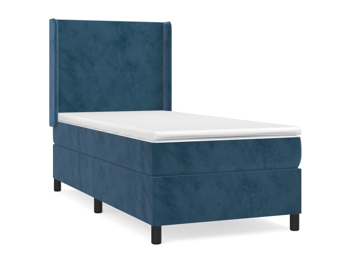 vidaXL Cama con somier y colchón de terciopelo azul oscuro 90x200 cm