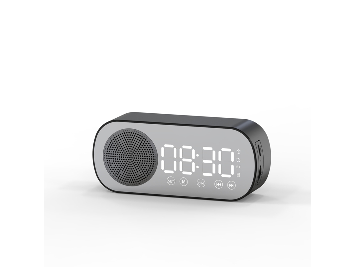 Mini altavoz Bluetooth negro con reloj despertador ZYBLSSBB