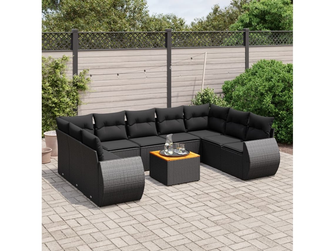 Conjunto de sofás de jardín de 10 piezas DKD Home Decor con cojines de mimbre negros