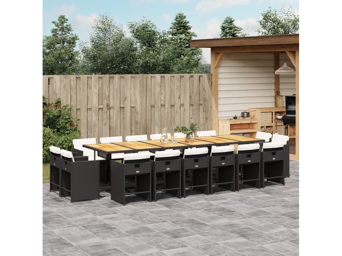 Juego de comedor de jardín DKD Home Decor de 17 piezas con cojines de mimbre negros