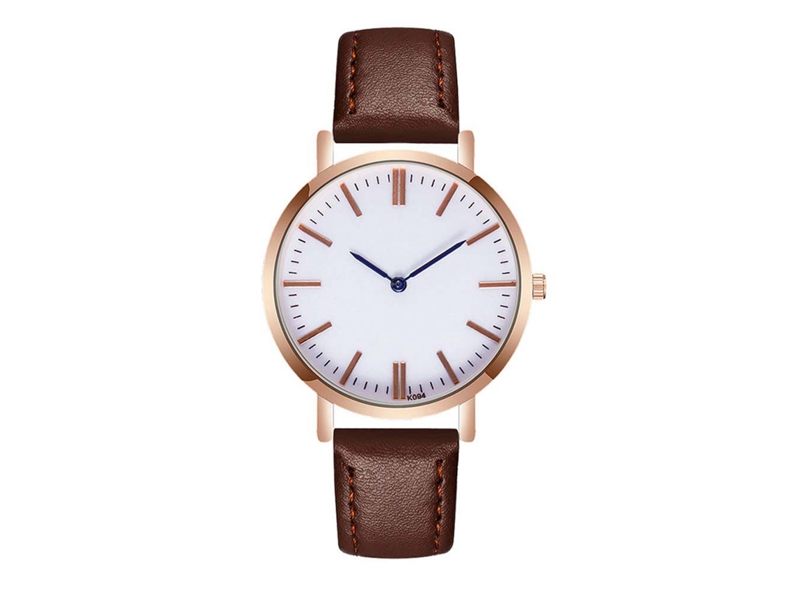 Reloj De Pulsera Unisex Clásico De Cuarzo Con Correa De Piel Sintética Marrón Oscuro.