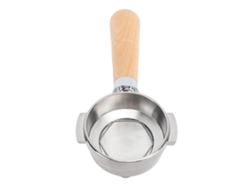 Portafiltro Primerox sin fondo, de 58 mm, de acero inoxidable con mango de madera maciza para máquinas de café.