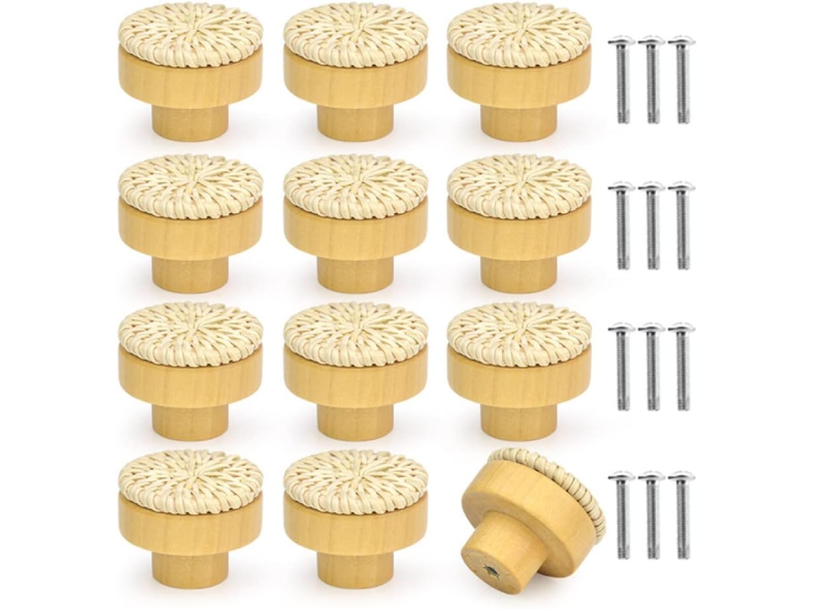 12 Tiradores De Muebles De Ratán De Madera Natural Para Cajones Youther Y