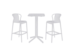 Set 3 Mesa Bar Pp Metal Taburete Blanco 60x60x102cm