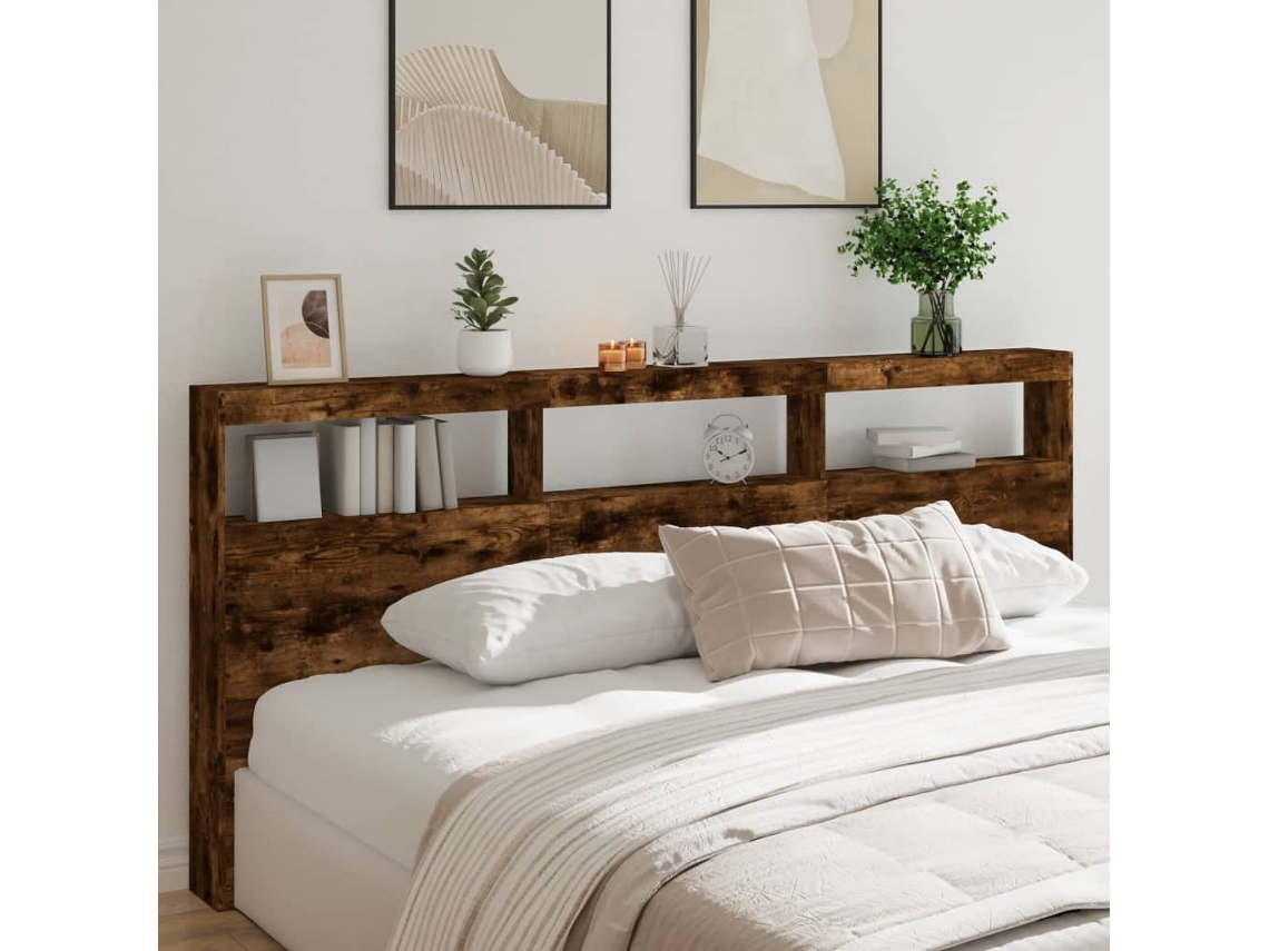 Cabecero De Cama Con Luz Led Roble Ahumado 220x17x102 Cm