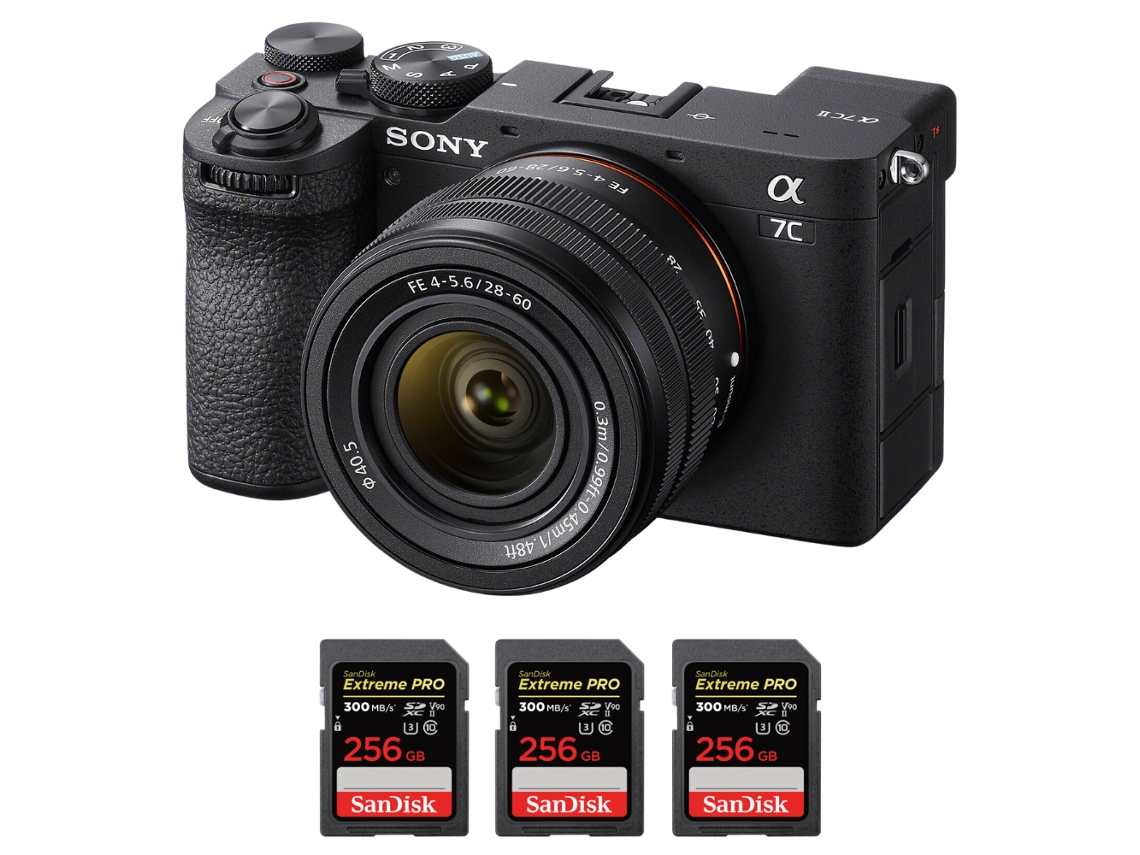 Sony A7c Ii Negro + Fe 28-60mm F/4-5.6 + 3 Sandisk 256gb Uhs-ii 300mb/s - Cámara Fotográfica Híbrida + Ebook “20 Consejos Para Fotos Que Impactan”