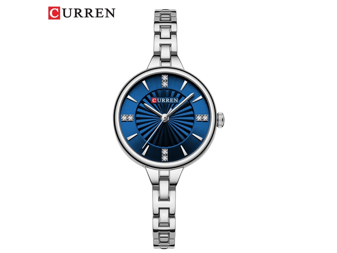 Reloj azul para mujer con esfera pequeña y brazalete de cadena, resistente al agua, redondo y de diseño sencillo.