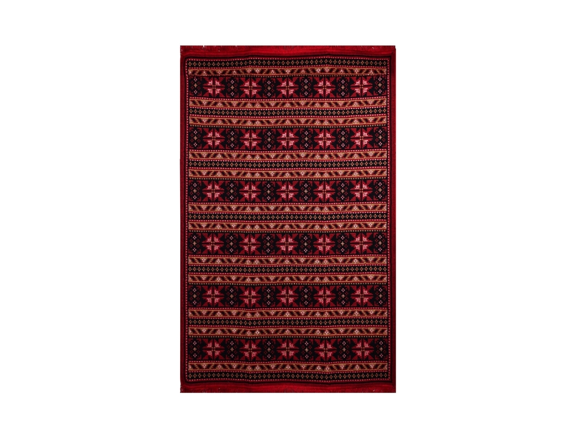 Bigghome Alfombra Salón 80x150 Cm Lavable, Resistente, Patrón Étnico, Roja