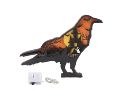 Adorno de madera tallada Baok con luz: Arte animal de madera 3D hecho a mano con luces para decoración de Halloween: Cuervo
