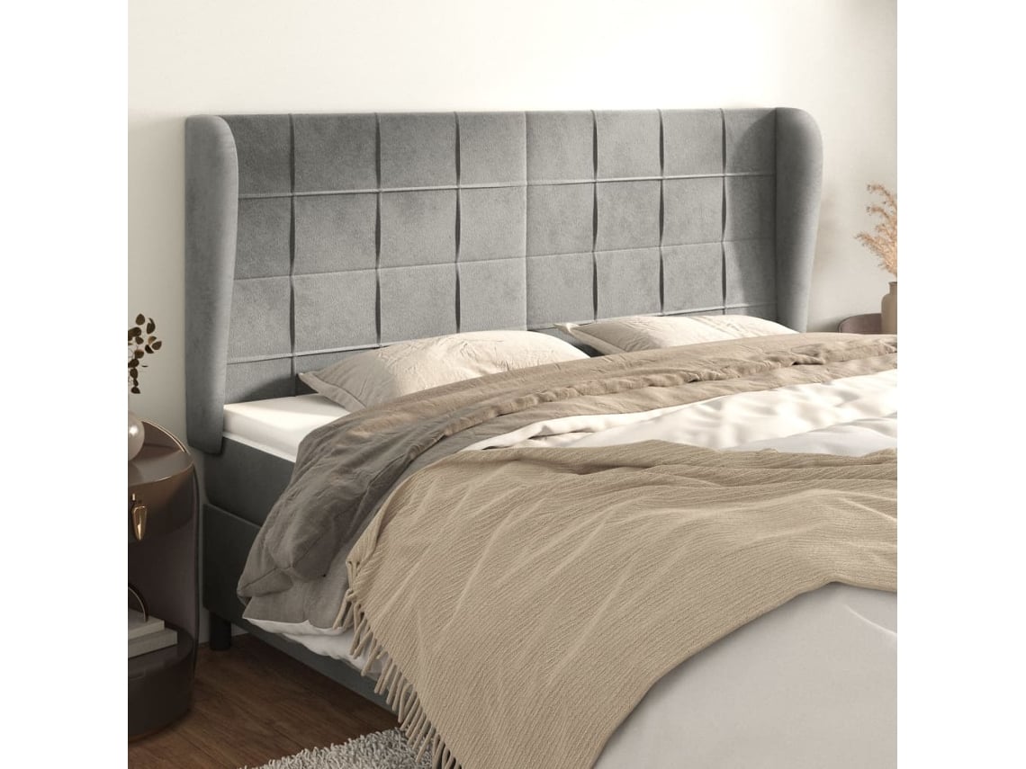 Cabecero Con Orejas De Terciopelo Gris Claro 183x23x118/128 Cm